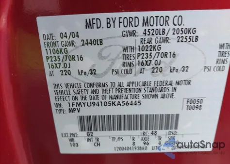 2005 Ford Escape Limited из США, поврежденный, VIN 1FMYU94105KA56445